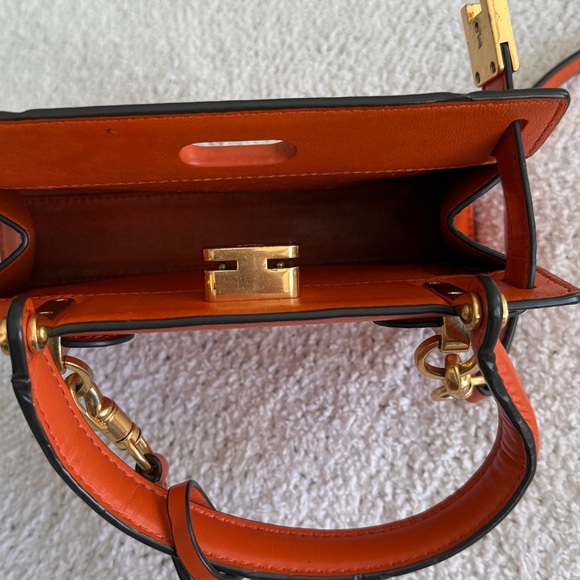 Tory Burch Lee Radziwill Petite Bag Orange Italian Leather Gold Hardware Handle - Picture 13 of 16